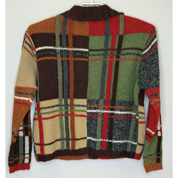 Vintage Knitting Needles Sweater Cardigan Womens Size Medium Plaid Button Front - Picture 5 of 6